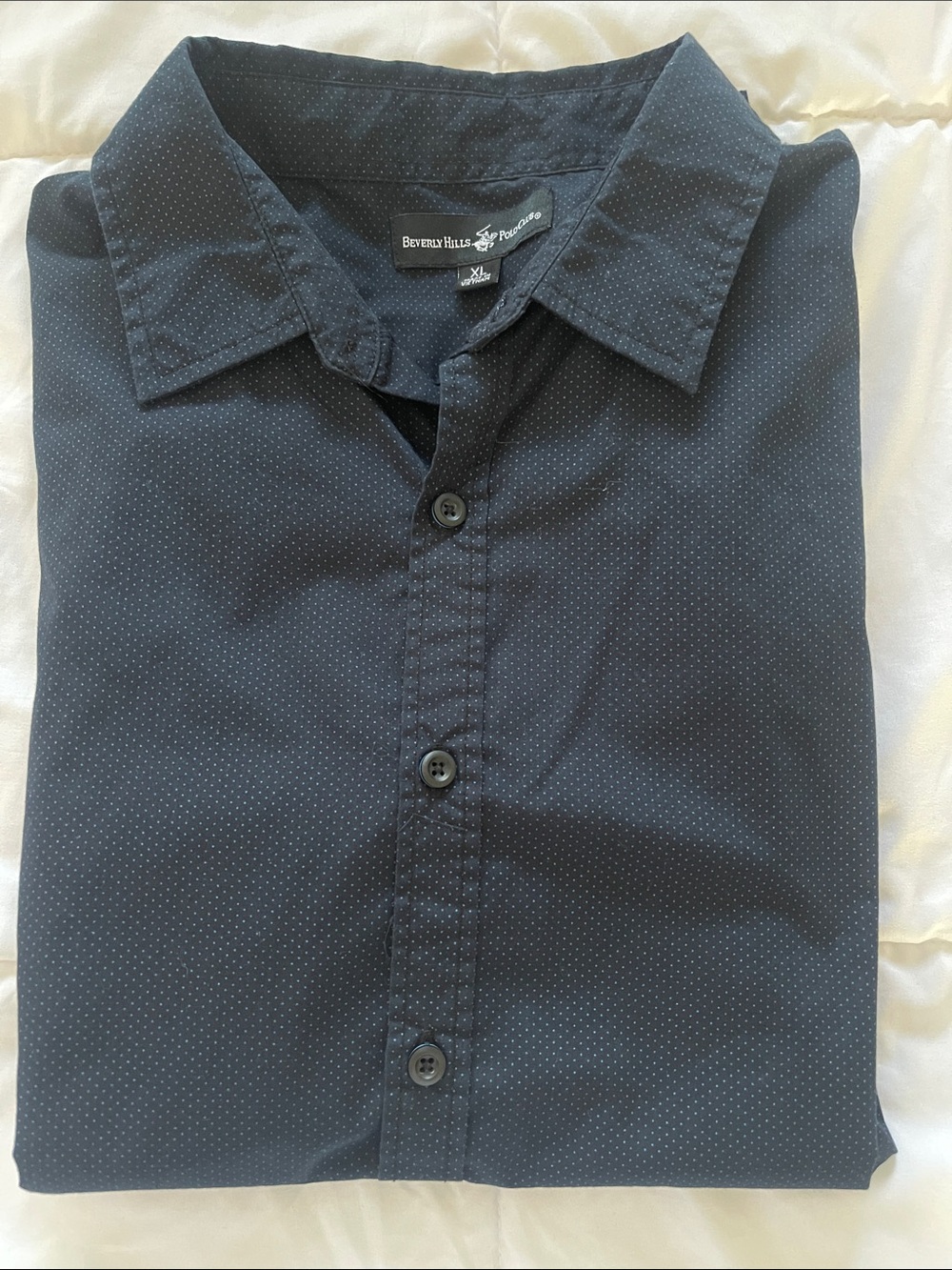 Men Short-Sleeve Navy Blue Button-Up Shirt- Size XL